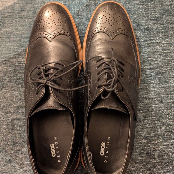 ASOS Design Black Brogue Dress Shoes - Men's Size 10 - Picture 1 of 5